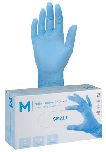 Nitrile Examination Gloves Powder Free - Blue, S, 240mm Cuff, 3.0g  - Matthews