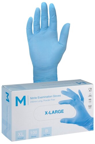 Nitrile Examination Gloves Powder Free - Blue, XL, 240mm Cuff, 3.0g  - Matthews