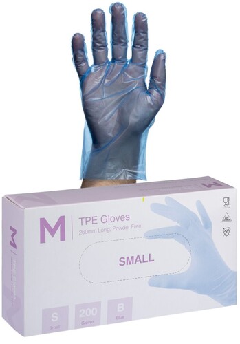 TPE Embossed Gloves Powder Free - Blue, S, 240mm Cuff, 2.0g  - Matthews