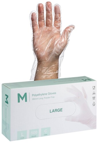 Polyethylene Gloves - Clear, L-XL, 240mm Cuff, 1.0g  - Matthews